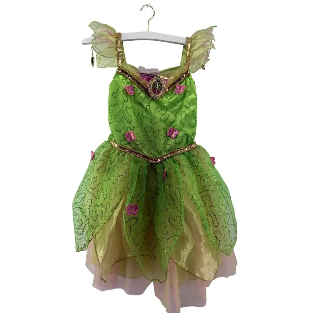 Disney Tinkerbell Costume Dress Light Up Wings and Slippers Play 5/6